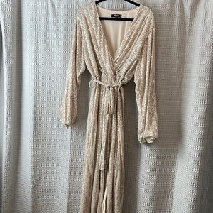 Cream colored sequins mid length dress